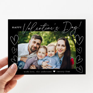 Modern Script Black Valentine's Day Photo Holiday Card