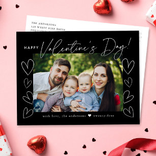 Modern Script Black Valentine's Day Photo Holiday Postcard