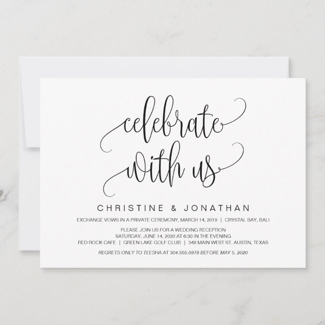 Modern Script, Black, Wedding Elopement Invitation (Front)
