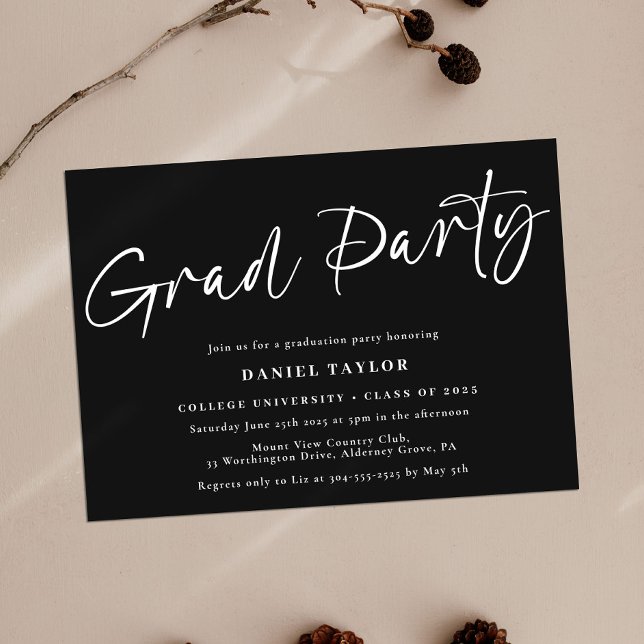 Modern Script Black White 2025 Graduation Party Invitation (Creator Uploaded)