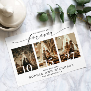 Modern Script Black & White 3 Photo Collage Save The Date