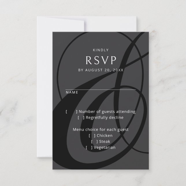 Modern Script Black White Ampersand Wedding RSVP Card (Front)