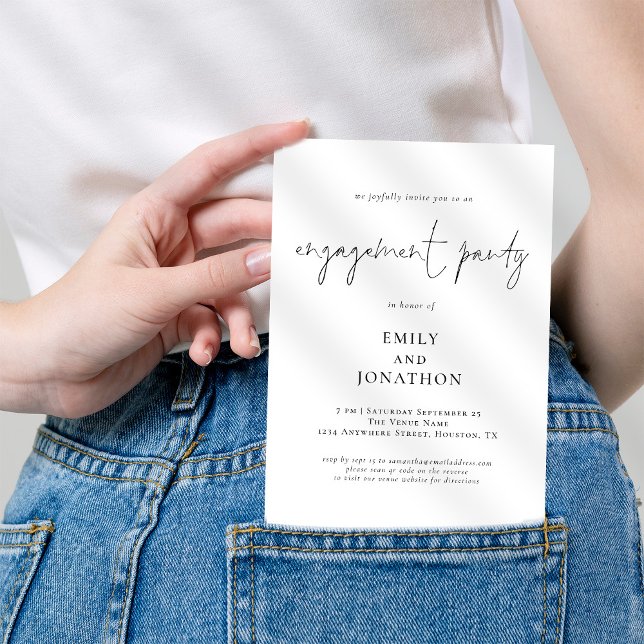 Modern Script Black White Engagement Party Invitation (Creator Uploaded)