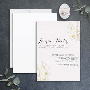 Modern Script Black White Floral Wedding Gold