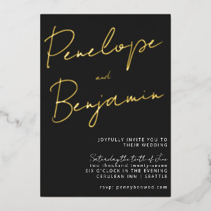 Modern Script Black White Gold Elegant Wedding