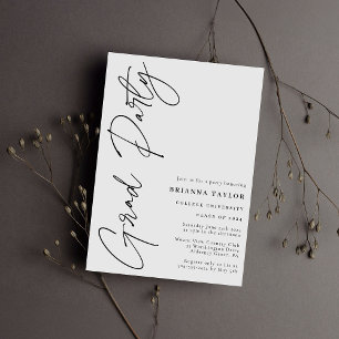 Modern Script Black White Graduation Party Invitation