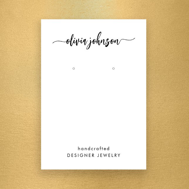 Modern Script Black White Jewellery Earring Displa Business Card (Stylishly Personalize with Your Custom Name. Add Optional Text.)