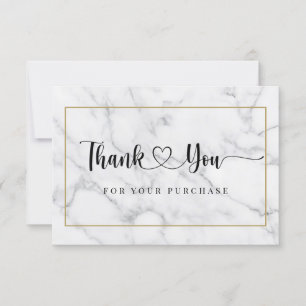 Modern script black white marble thank you card