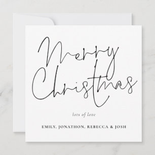 Modern Script Black White Merry Christmas Card