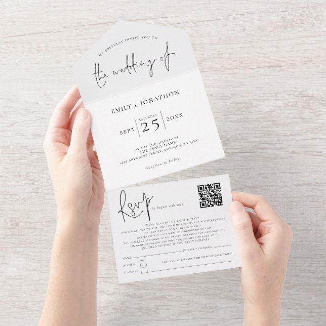 Modern Script Black White or Any Colour All In One Invitation (Tearaway)