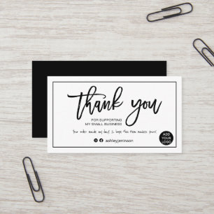 Modern script black white order thank you business card