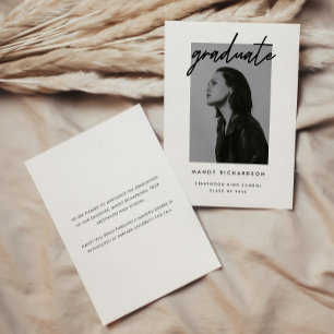 Modern Script Black & White Photo Graduation Announcement