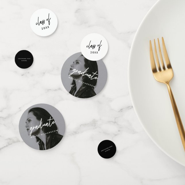 Modern Script Black & White Photo Graduation Party Confetti (Group)