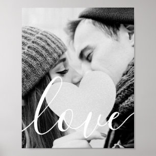 Modern Script Black White Photo Poster