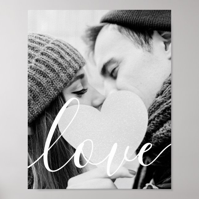 Modern Script Black White Photo Poster (Front)