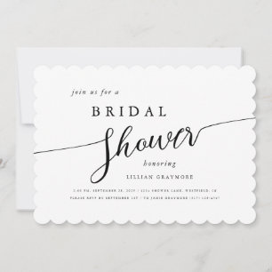 Modern Script Black & White Scallop Bridal Shower Invitation