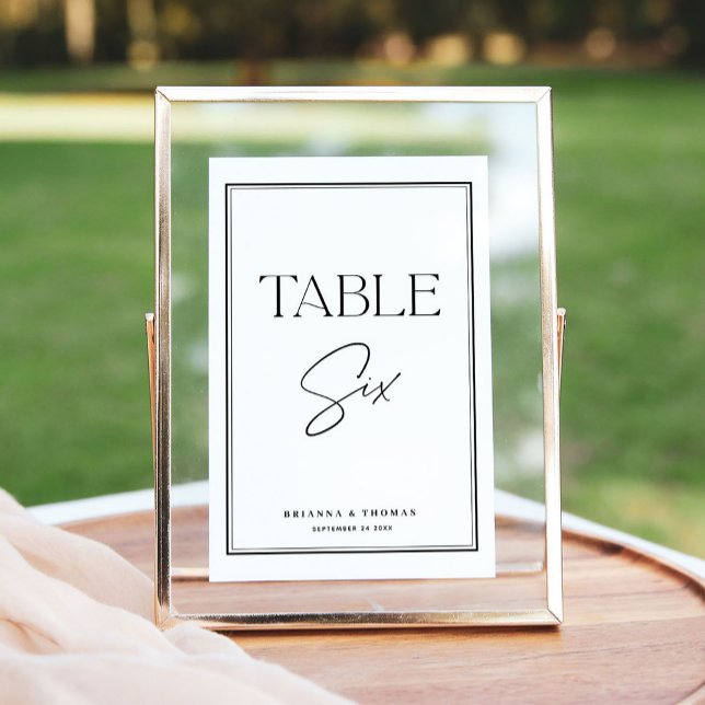 Modern Script Black & White Table Number 6 (Creator Uploaded)
