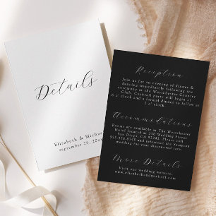 Modern Script Black & White Wedding Details Card