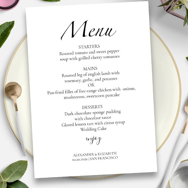 Modern Script Black & White | Wedding Menu Card (Creator Uploaded)