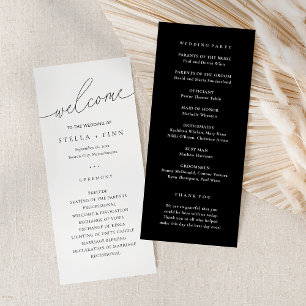 Modern Script Black & White Wedding Program