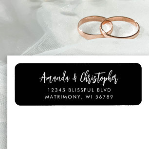 Modern Script Black White Wedding Return Address