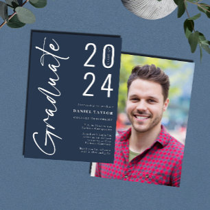 Modern Script Blue 2024 Photo Graduation Announcement