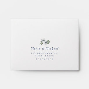Modern script blue and white floral Wedding RSVP Envelope