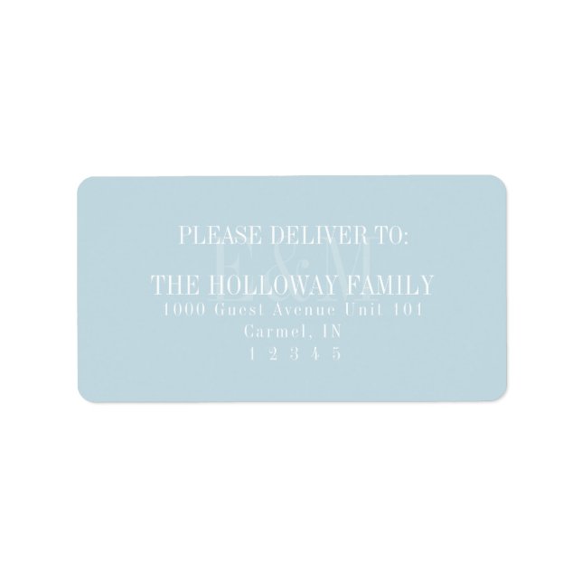 Modern Script Blue Citrus Monogram Wedding Label (Front)