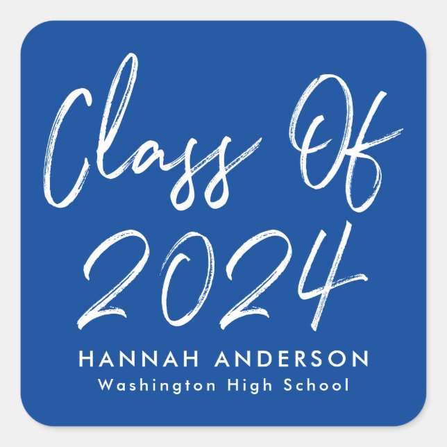 Modern Script Blue Class of 2024 Graduation Square Sticker (Front)