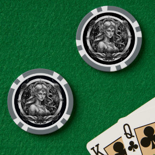 Modern Script Blue Gold Maiden Sign Custom Virgo Poker Chips