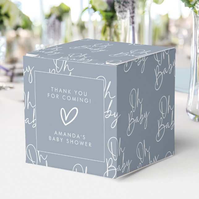 Modern Script Blue Oh Baby Simple Baby Shower Favour Box (Creator Uploaded)