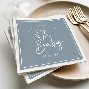Modern Script Blue Oh Baby Simple Baby Shower Napkin