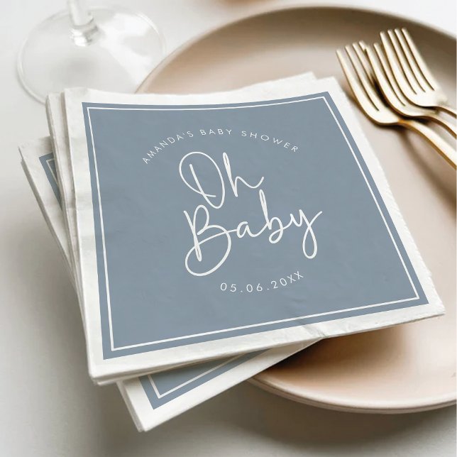 Modern Script Blue Oh Baby Simple Baby Shower Napkin (Creator Uploaded)