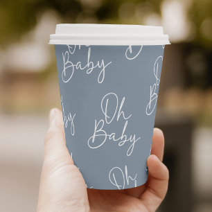 Modern Script Blue Oh Baby Simple Baby Shower Paper Cups