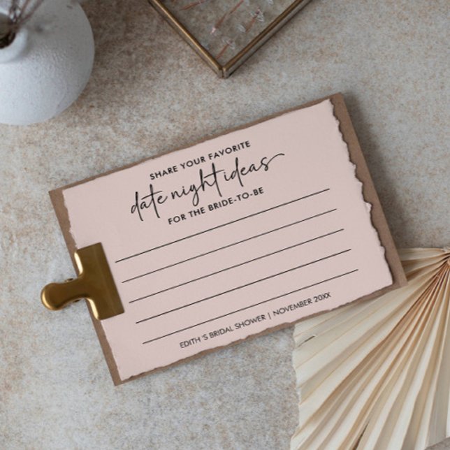 Modern Script blush Date Night Ideas bridal shower Advice Card (date night idea advice card for bridal shower games or bridal party )