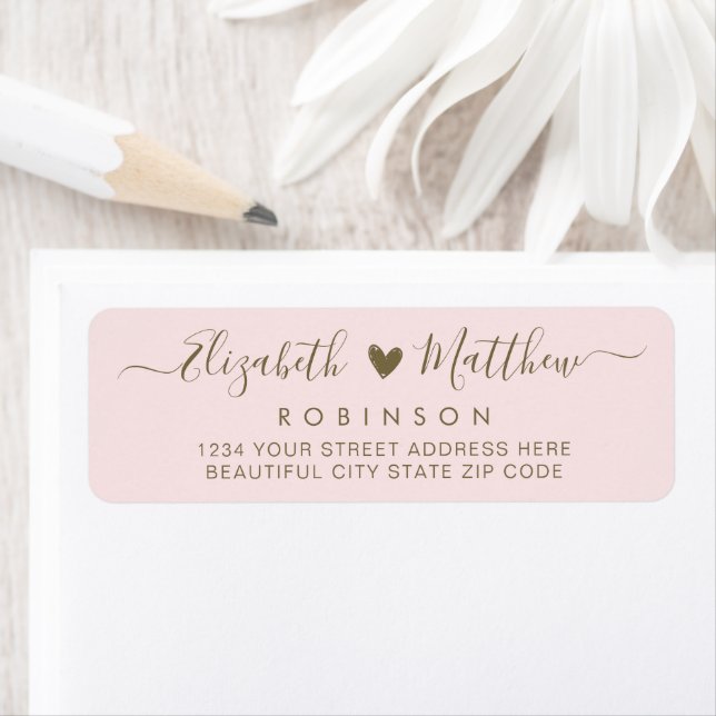 Modern Script Blush Gold Wedding Return Address (Insitu)