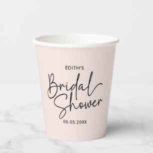 Modern Script blush Handwritten Bridal Shower Paper Cups