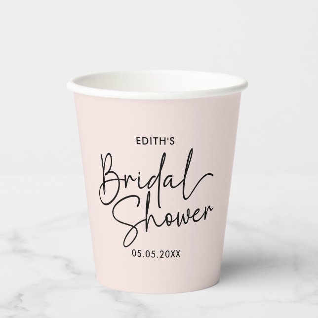Modern Script blush Handwritten Bridal Shower Paper Cups (Front)