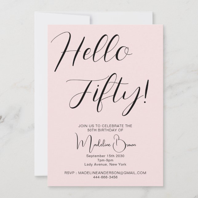 Modern Script Blush Pink 50th Birthday Invitation (Front)
