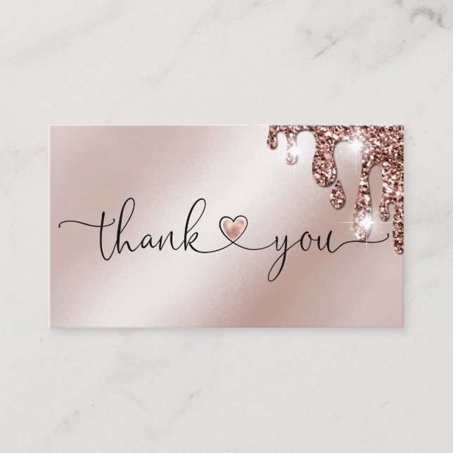 modern script blush pink heart thank you for order business card (Front)