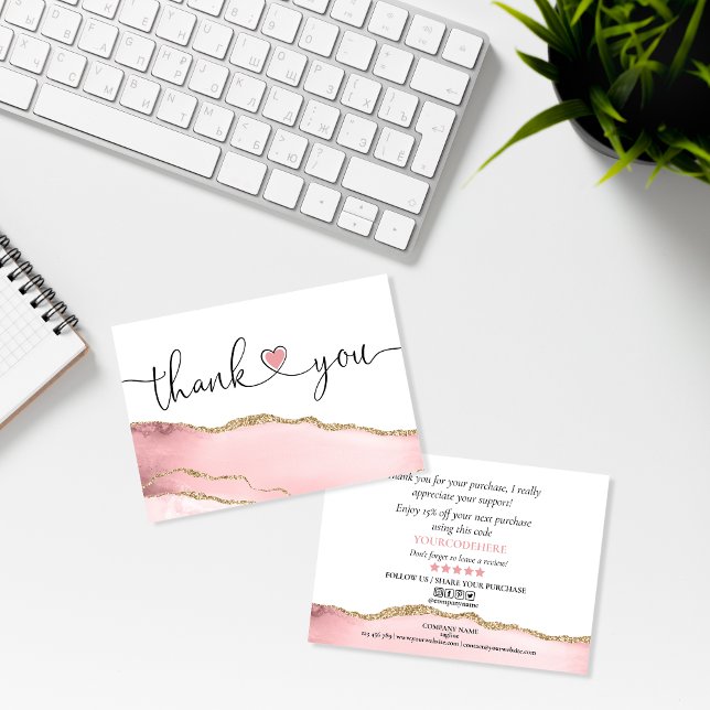 modern script blush pink heart thank you for order business card (Creator Uploaded)