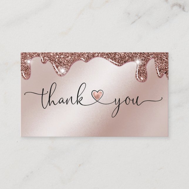 modern script blush pink heart thank you for order business card (Front)
