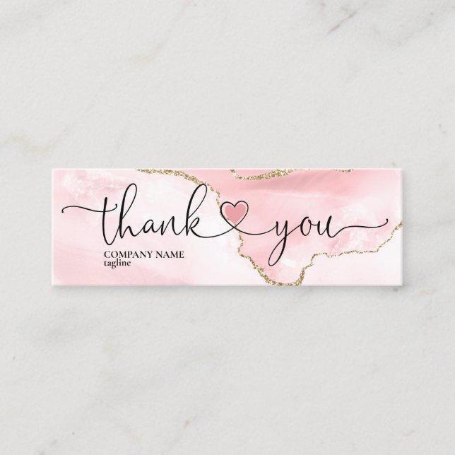 modern script blush pink heart thank you for order mini business card (Front)