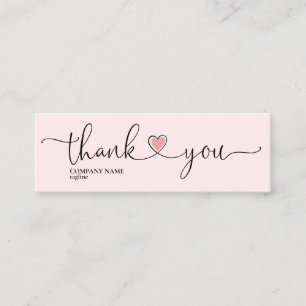 modern script blush pink heart thank you for order mini business card