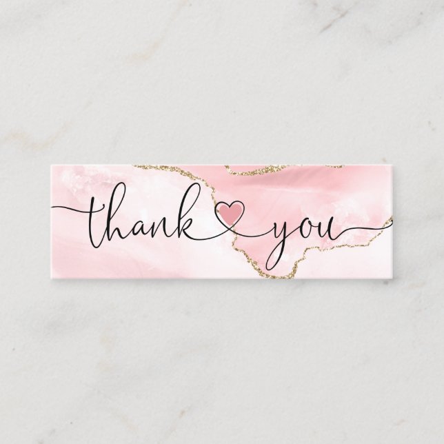 modern script blush pink heart thank you for order mini business card (Front)