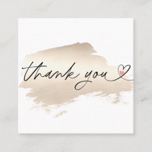 modern script blush pink heart thank you for order square business card