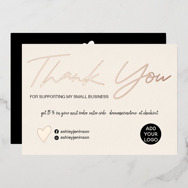 Modern script blush pink order thank you (Front/Back)