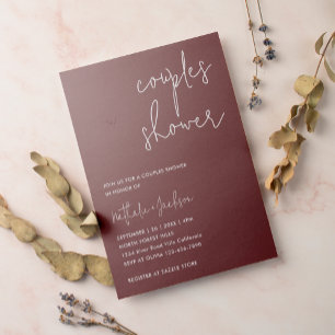 Modern Script Boho Burgundy Couple Bridal Shower Invitation
