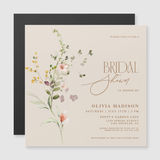 Modern Script Boho Flower Garden Magnetic Invitation (Front/Back)