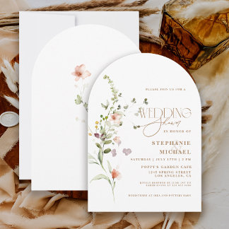 Modern Script Boho Flower Garden Wedding Shower Invitation